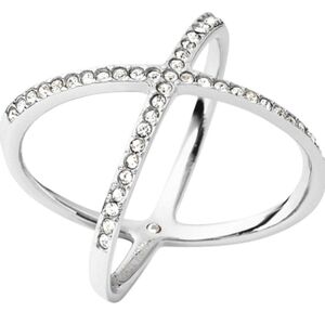 Michael Kors Chrystals Criss Cross silver tone ring